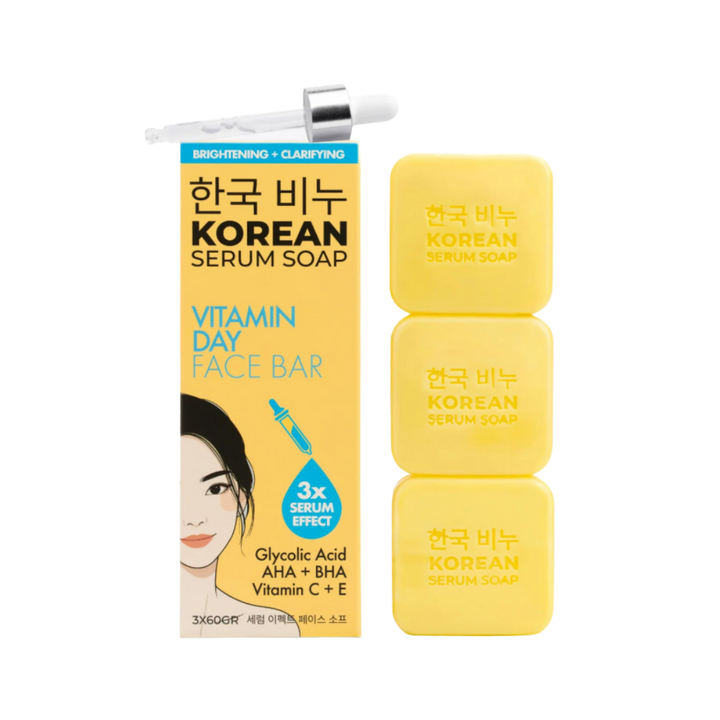 GREEN LABEL Korean Serum Soap Vitamin Day Face Bar - 3x60 gr - 60gr | غرين ليبل صابونة الوجه الكورية للعناية الصباحية - 3*60 غ