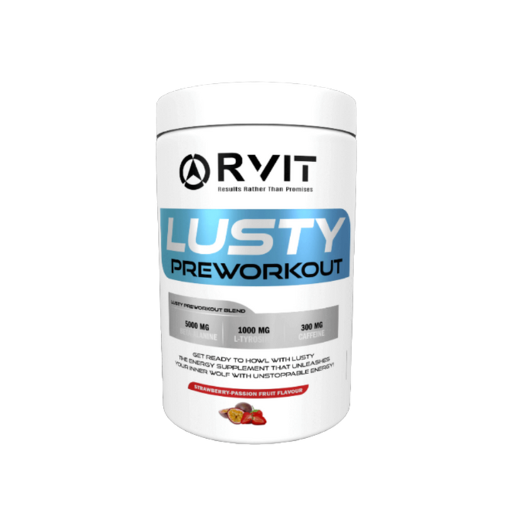 Rvit Lusty Preworkout Strawberry Passion Fruit Flavour - 420g  | ارفيت مكمل مسحوق مصمم للاستخدام قبل التمرين بنكهة الباشن فروت - 420 غرام