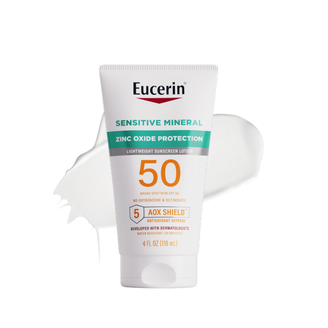 Eucerin Sensitive Mineral Sunscreen Lotion SPF 50+ Zinc Oxide Protection - 118ml| يوسيرين لوشن واقي من الشمس معدني للبشرة الحساسة بعامل حماية من أشعة الشمس 50 -118 مل