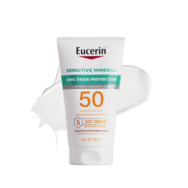 Eucerin Sensitive Mineral Sunscreen Lotion SPF 50+ Zinc Oxide Protection - 118ml| يوسيرين لوشن واقي من الشمس معدني للبشرة الحساسة بعامل حماية من أشعة الشمس 50 -118 مل