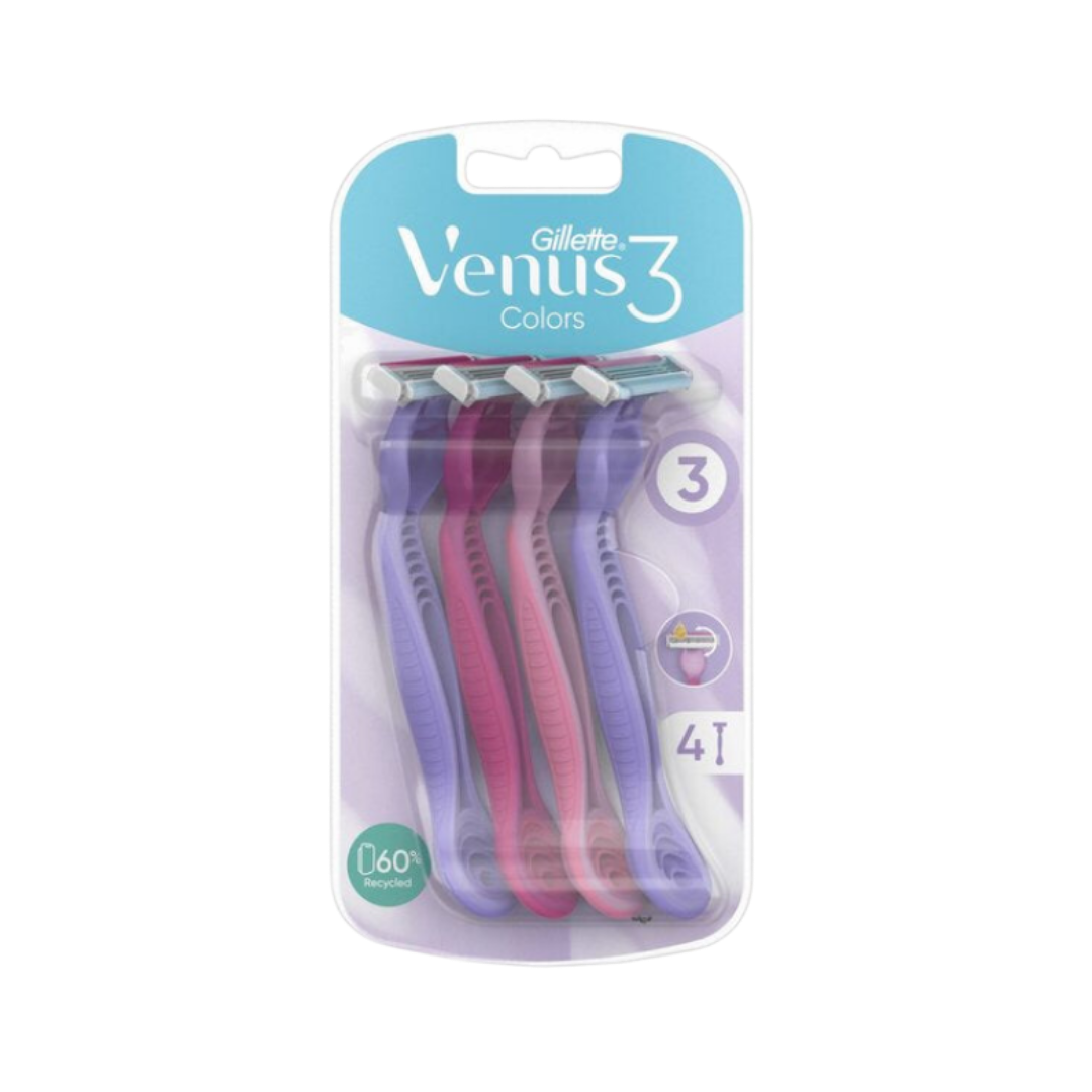 Gillette Venus 3 Razors with 3 Blades and Moisture Strip - 4p | جيليت حلاقة فينوس 3 بثلاثة شفرات وشريط ترطيب - 4 قطع