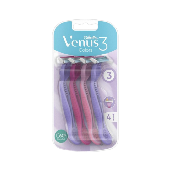 Gillette Venus 3 Razors with 3 Blades and Moisture Strip - 4p | جيليت حلاقة فينوس 3 بثلاثة شفرات وشريط ترطيب - 4 قطع