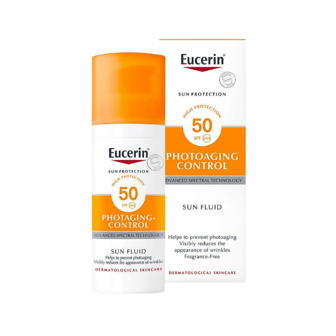 Eucerin Sun Photoaging Control Sun Fluid FPS 50 - 50ml  | يوسيرين كريم واقي شمسي للحماية من الشيخوخة الضوئية spf 50+ - 50 مل
