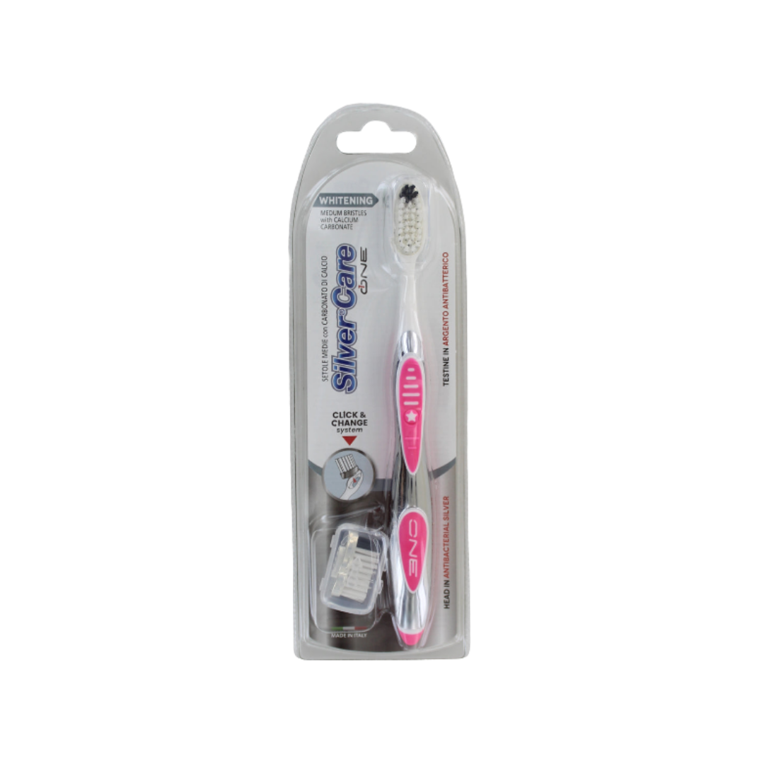 Silver Care Whitening Medum Bristles With Calcium Carbonate | سيلفر كير فرشاة أسنان لتبييض الأسنان بشعيرات متوسطة مع كربونات الكالسيوم