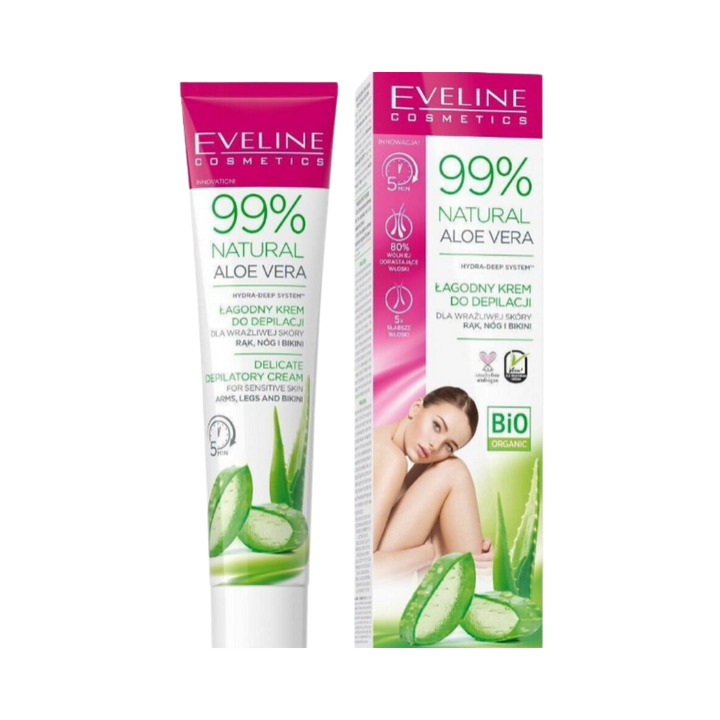 Bio 99Natural Aloe Vera Delicate Depilatory Cream Arms Legs Bikini - 125ml | Kîma rakirina porê aloe vera ya xwezayî - 125 ml
