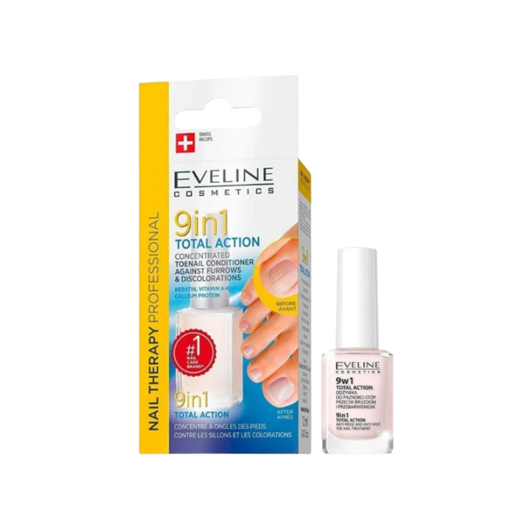 EVELINE 9 In 1 Total Action Argan Oil Vitamin e Silica - 12ml | ايفلين مقوي أظافر أقدام - 12 مل