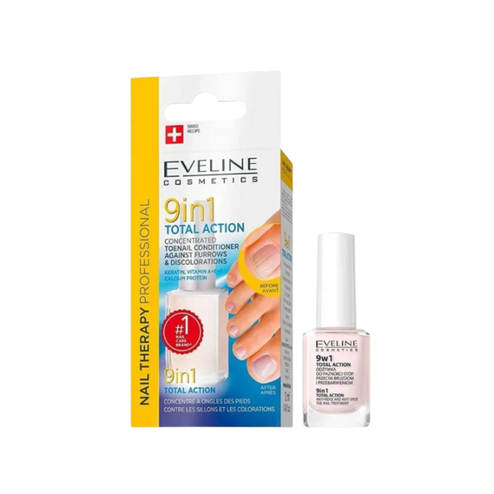 EVELINE 9 In 1 Total Action Argan Oil Vitamin e Silica - 12ml | ايفلين مقوي أظافر أقدام - 12 مل