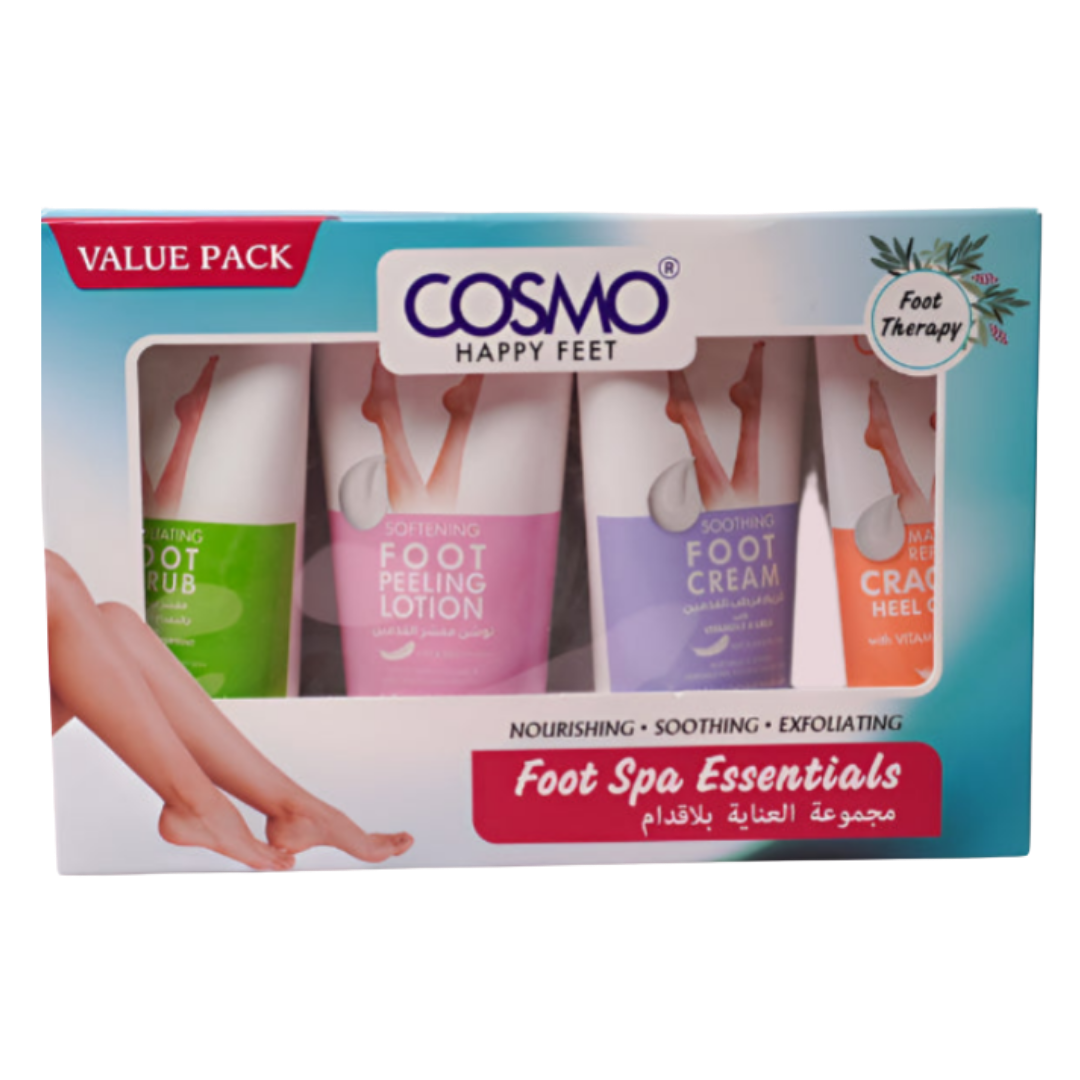 COSMO Foot Spa Essentials  Nourishing Soothing Exfoliating 4pcs - 150x150x150x50ml | كوزمو مجموعة العناية بالأقدام 4 قطع -  150x150x150x50 مل