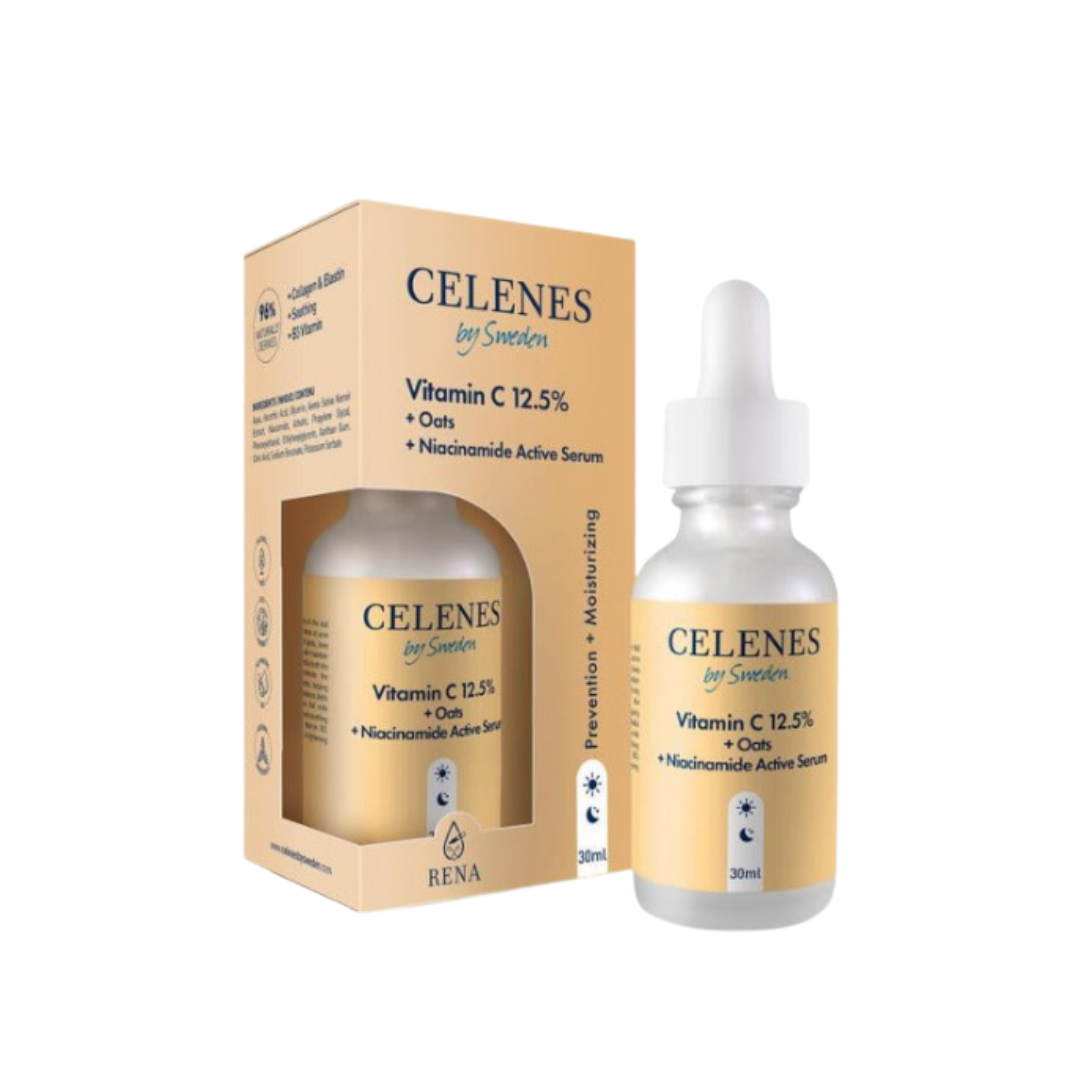 Celenes by Sweden Active Serum Vitamin C 12,5% + oats + niacinamide - 30ml  | سيلينس سيروم فيتامين سي ونياسيناميد - 30 مل