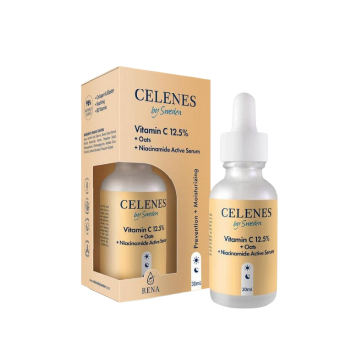 Celenes by Sweden Active Serum Vitamin C 12,5% + oats + niacinamide - 30ml  | سيلينس سيروم فيتامين سي ونياسيناميد - 30 مل