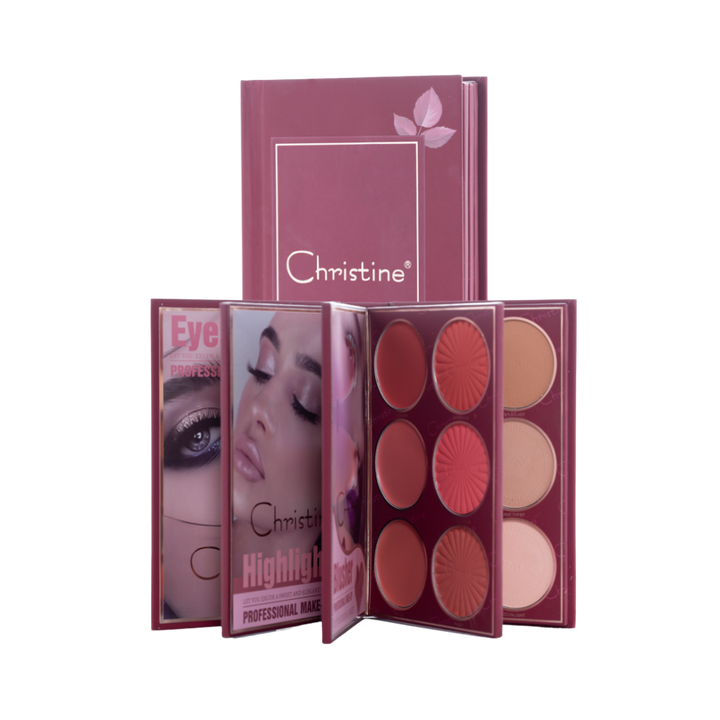 Christine Kristen 4 in 1 Palette Notebook Eye Shadow + Illuminator + Blush + Contour | كريستين باليت 4 في 1 اي شادو + هايلايتر + بلاش + كونتور