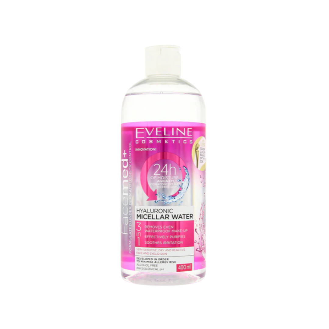 EVELINE Facemed+ cleansing micellar water with hyaluronic acid - 400ml | ايفيلين مزيل مكياج ميسيلر مع هيلورنيك اسيد - 400 مل