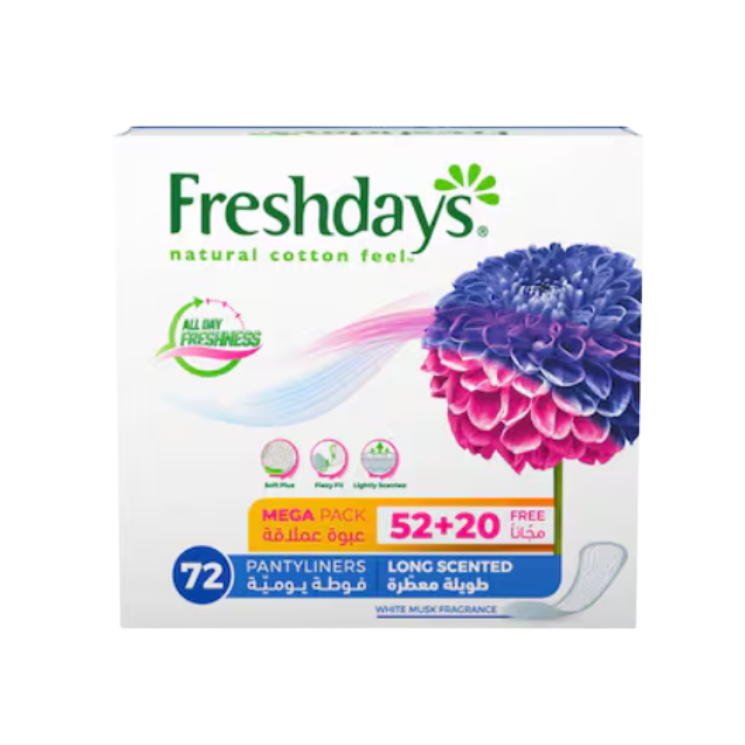 Fresh days Daily Liners Long Scented - 72 Pads | فريش ديز  فوط يومية طويلة معطرة - 72 فوطة