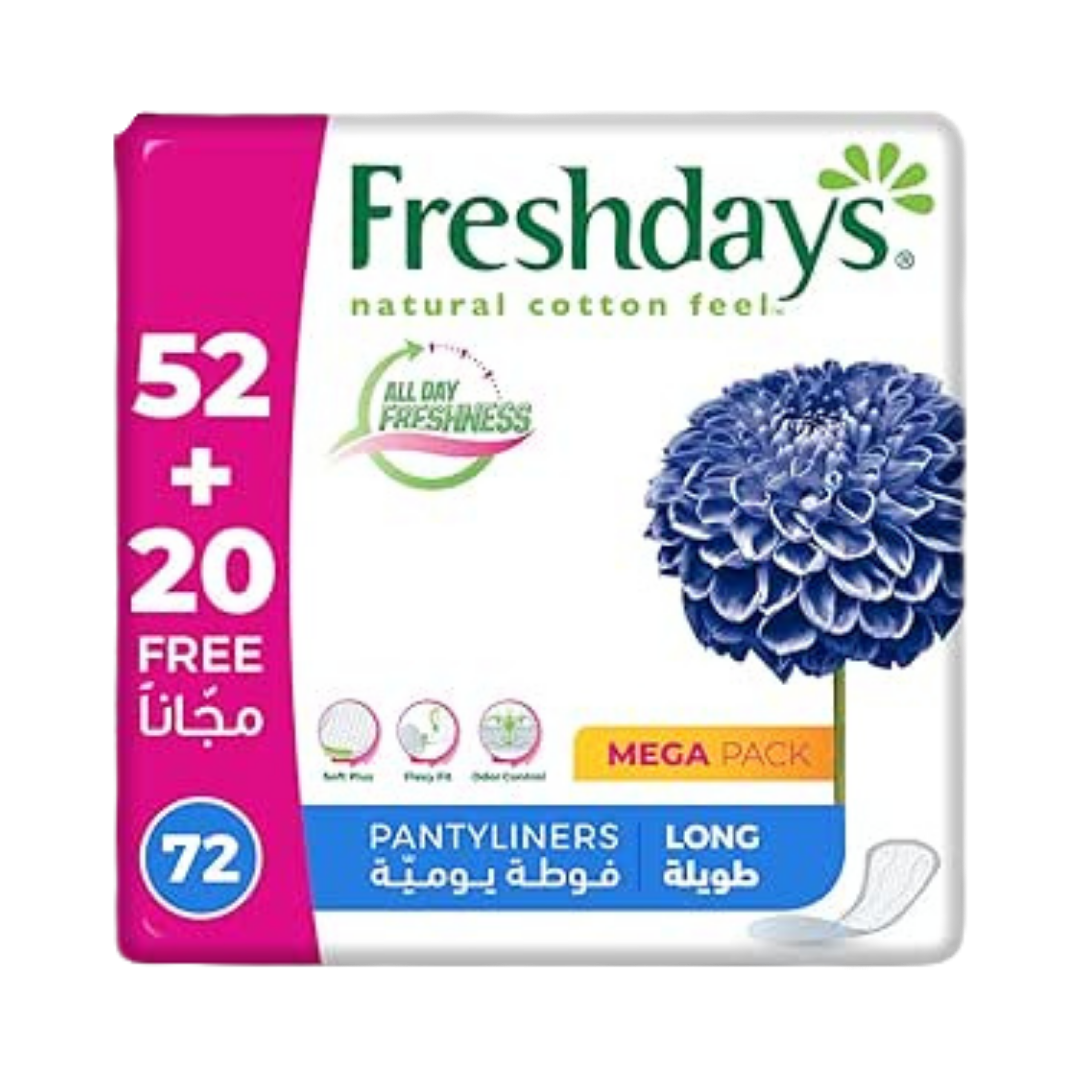 Fresh days Panty Liners Long - 72 Pads | فريش ديز فوط يومية طويلة - 72 فوطة