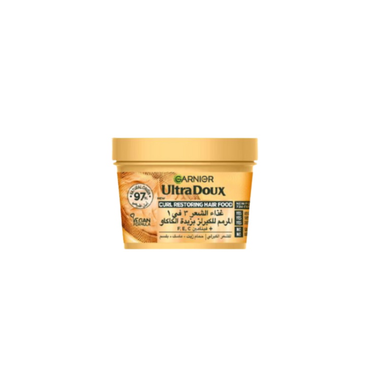 Garnier Ultra Doux Hair Food Mask Cocoa Butter - 390ml | غارنييه ماسك الشعر من الترا دو بزبدة الكاكاو للشعر الكيرلي الجاف  - 390 مل