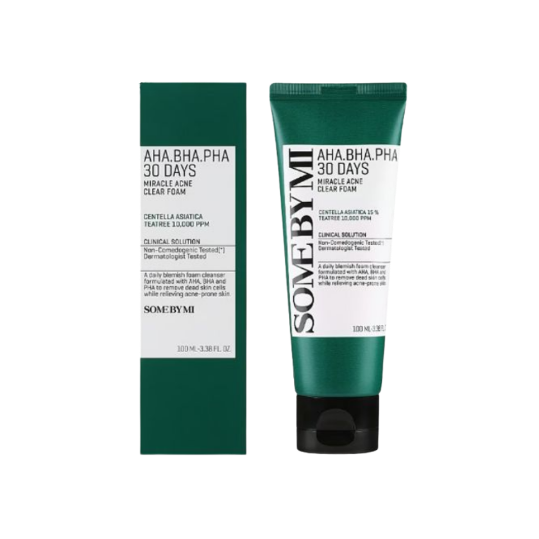 SOME BY MI AHA BHA PHA 30 Days Miracle Acne Clear Foam - 100ml |  سوم باي مي غسول AHA BHA PHA لإزالة حب الشباب من دايز ميراكل - 100 مل