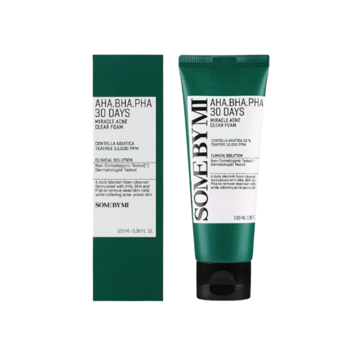 SOME BY MI AHA BHA PHA 30 Days Miracle Acne Clear Foam - 100ml |  سوم باي مي غسول AHA BHA PHA لإزالة حب الشباب من دايز ميراكل - 100 مل