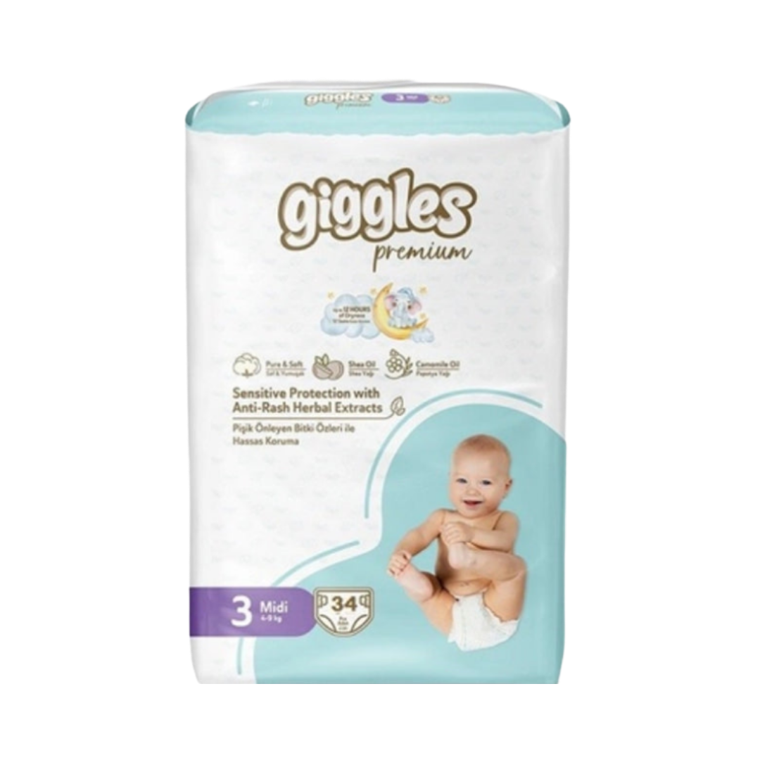 giggles 3 Midi 4_9 kg 34 Pcs|جيجي ليس حفاضات اطفال مقاس  3 -4-9كغ