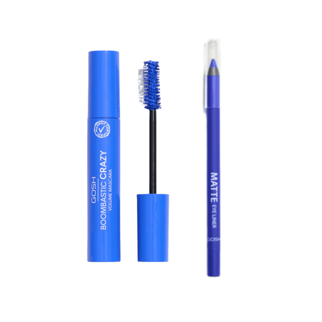Gosh Boombastic Crazy 002 + Matte Eye Liner 008 Blue | جوش ماسكارا 002 و كحل بومباستيك 008