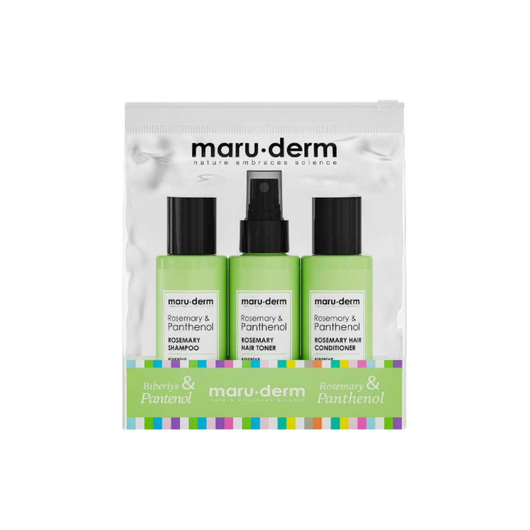maru.derm Rosemary Panthenol .Shampoo.conditioner.Toner Travel Kit - 100x100x100ml | مارو.ديرم مجموعة من 4 قطع للعناية بالشعر - 100.100.100 مل