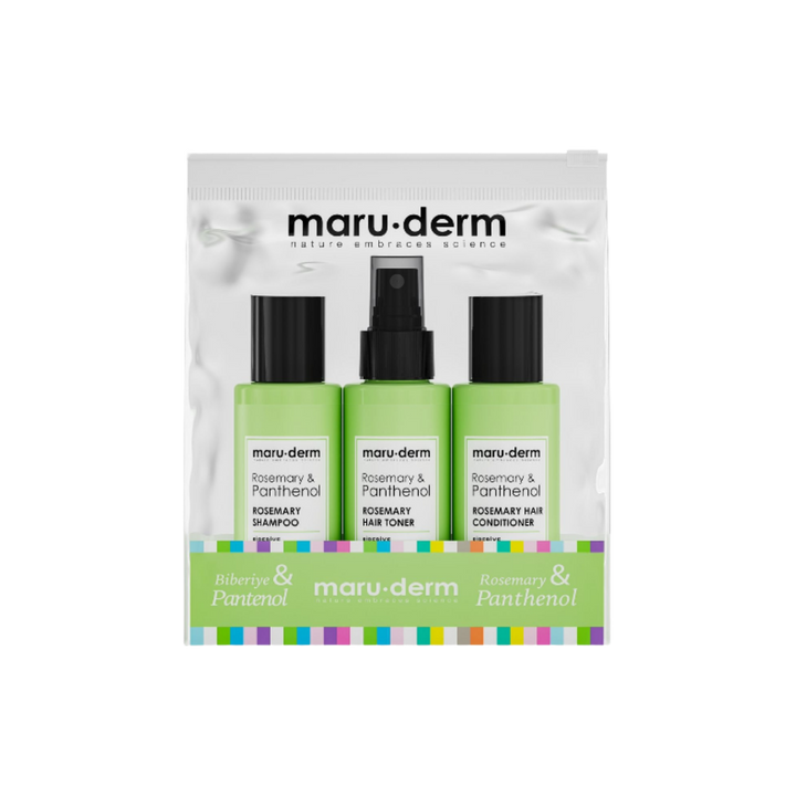 maru.derm Rosemary Panthenol .Shampoo.conditioner.Toner Travel Kit - 100x100x100ml | مارو.ديرم مجموعة من 4 قطع للعناية بالشعر - 100.100.100 مل