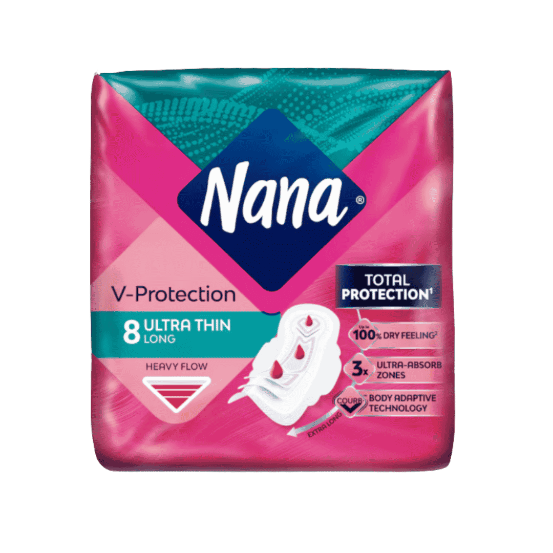 Nana V-Protection Ultra Thin Long - 8pads | نانا فوط نسائية رقيقة و طويلة - 8 قطع