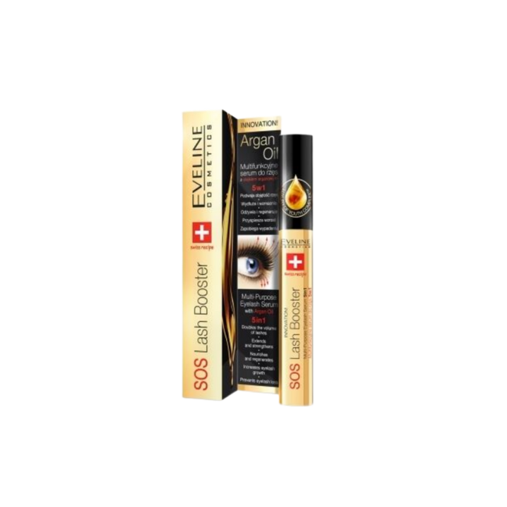 Eveline SOS Lash Booster Serum With Argan Oil 5in1 -10ml  |  ايفيلين سيروم معزز ومقوي للرموش بزيت الآرغان 5 في 1 من ايفليين 10 مل