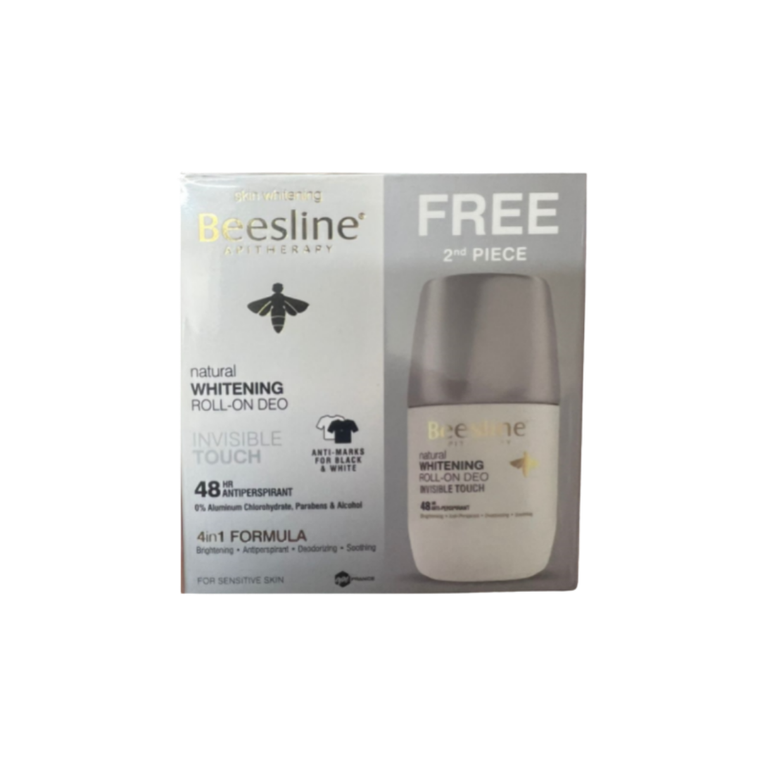 Beesline Whitening Roll Deodrant Invisible 1+1 Free Offer - 2x50ml | بيزلين مزيل العرق رول اون لتفتيح البشرة  1+1  - 2 × 50 مل