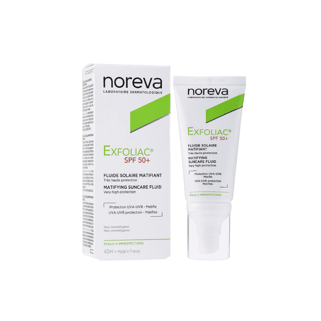 Noreva Exfoliac Matifying Suncare Fluid SPF 50+ - 40 ml  | نوريفا واقي شمسي للبشرة الدهنية والمعرضة لحب الشباب مع عامل حماية من الشمس 50 - 40 مل