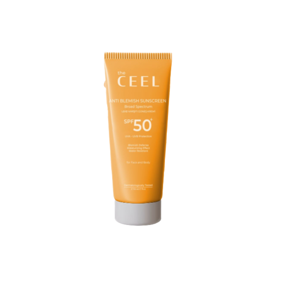 the CEEL Anti Blemish Sunscreen Spf50+ Broad Spectrum -50ml | ذا سيل واقي شمسي يمنع التصبغات - 50 مل