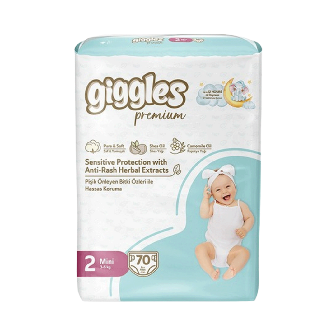 giggles 2 Mini 3_6 kg 70 Pcs | جيجي ليس حفاضات للاطفال بوزن 3_6 كغ - 70 قطعة