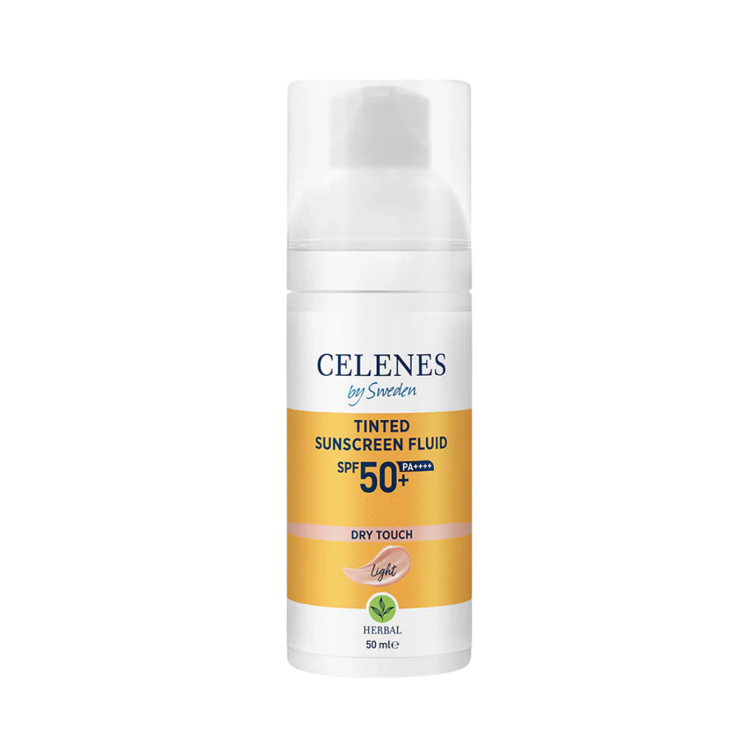 Celenes by Sweden Tinted Sunscreen Fluid Spf50 Dry Touch - 50ml | سيلينس واقي شمسي سائل مع لون spf50 - 50 مل