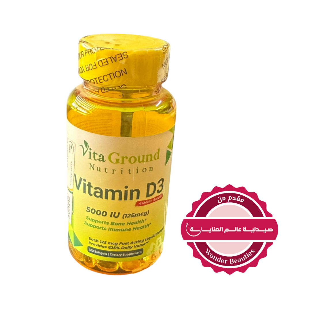 Vita Ground Nutrition Vitamin D3 5000 Iu - 120 Softgels | فيتا غراوند فيتامين د 3 - 120 سوفت جل