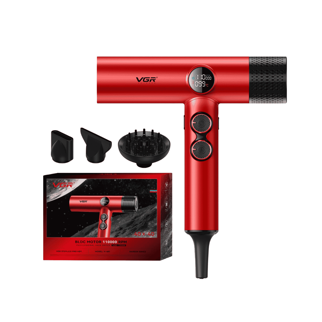 VGR Bldc Motor Professional Hair Dryer Barber Series Red | في جي ار مجفف شعر