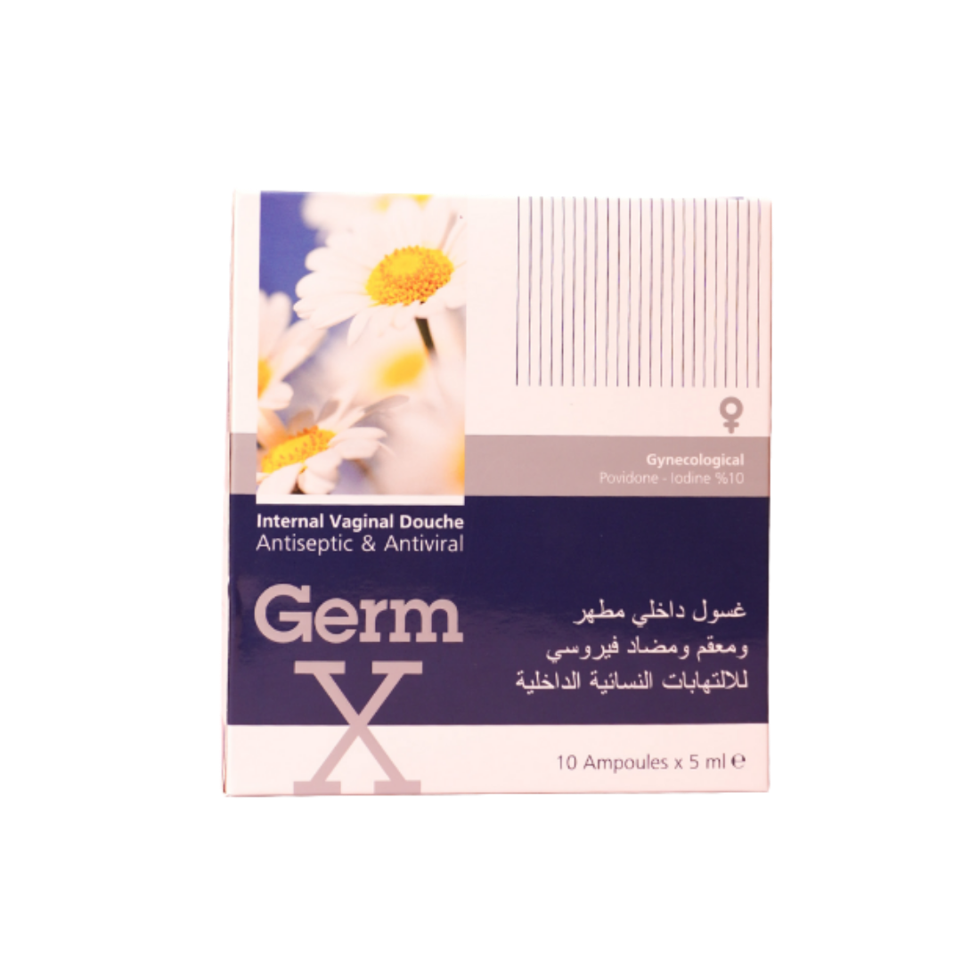 Germ X Internal Veginal Douche Antiseptic & Antiviral - 10ampoulex5ml | جيرم اكس مطهر مهبلي مع بوفيدون 10% - 10 أمبولات x 5 مل