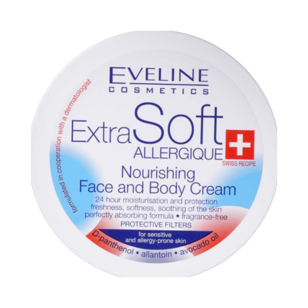 Eveline Extra Soft Allergique Nourishing Face And Body Cream - 200ml | ايفيلين كريم للوجه و الجسم للبشرة الحساسه - 200 مل