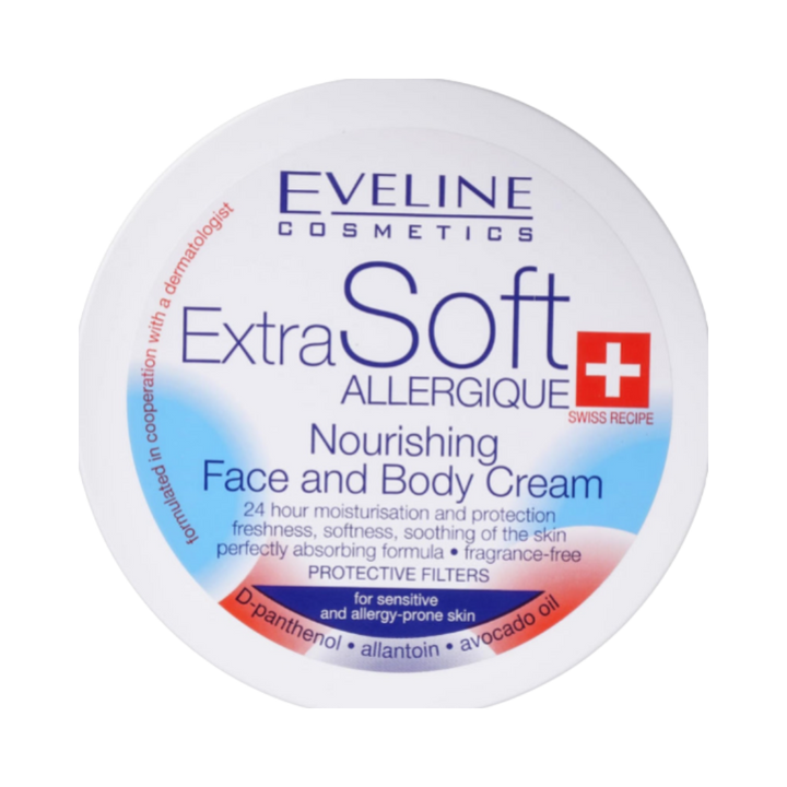 Eveline Extra Soft Allergique Nourishing Face And Body Cream - 200ml | ايفيلين كريم للوجه و الجسم للبشرة الحساسه - 200 مل