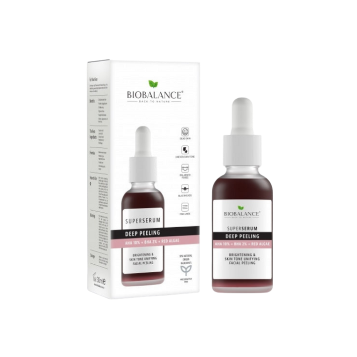 Bio Balance Super Serum Deep Peeling Aha 10% + Bha 2% + Red Algae Peeling Serum - 30ml | بايو بالانس سيروم مقشر بالاحماض الفاو بيتا هيدروكسي و الطحالب - 30 مل
