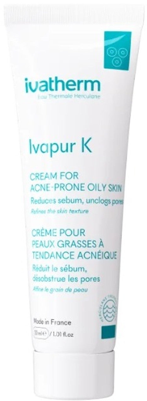 ivatherm Ivapur K Cream For Acne Prone Oily Skin - 30ml | ايفاثيرم كريم إيفابور كي للبشرة الدهنية. ﻳﻘﻠﻞ الالتهابات وﻳﺤﺴﻦ ﺗﻮازن البشرة. - 30 مل