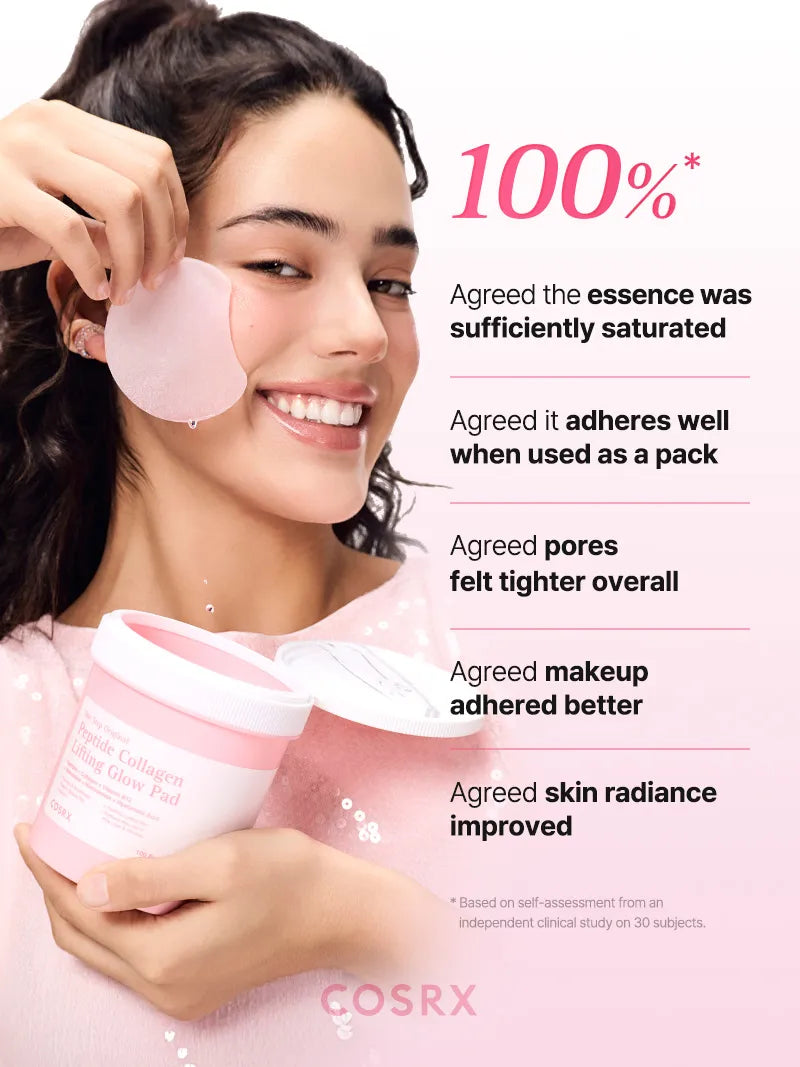 COSRX One Step Original Peptide Collagen Lifting Glow Pad 100 Pads - 300ml | كوزركس وسادات لترطيب وشد البشرة بالكولاجين 100 وسادة - 300 مل