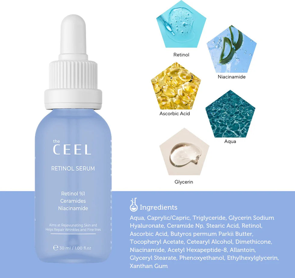 the CEEL Retinol Serum Anti-Wrinkle and Anti-Aging - 30ml | سيل سيروم الريتينول المضاد للتجاعيد - 30 مل