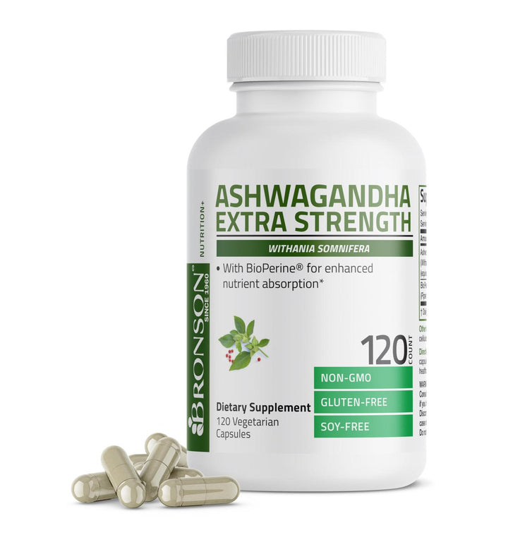 Bronson Ashwagandha Extra Strength - 120 Capsules | برونسون أشواغاندا قوة إضافية - 120 كبسولة