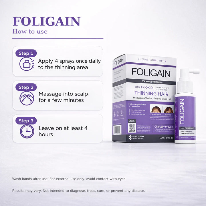 Foligain Triple Action Formula Topical Solution For Women's Thinning Hair - 59ml |  فوليجين محلول الثلاثي المفعول الموضعي لعلاج تساقط الشعر للنساء – 59 مل