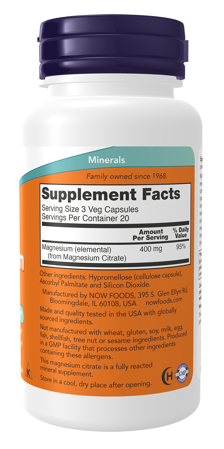 Now Magnesium Citrate 400 mg - 60 Veg Capsules | ناو كبسولات المغنزيوم سترات 400 مغ - 60 كبسولة
