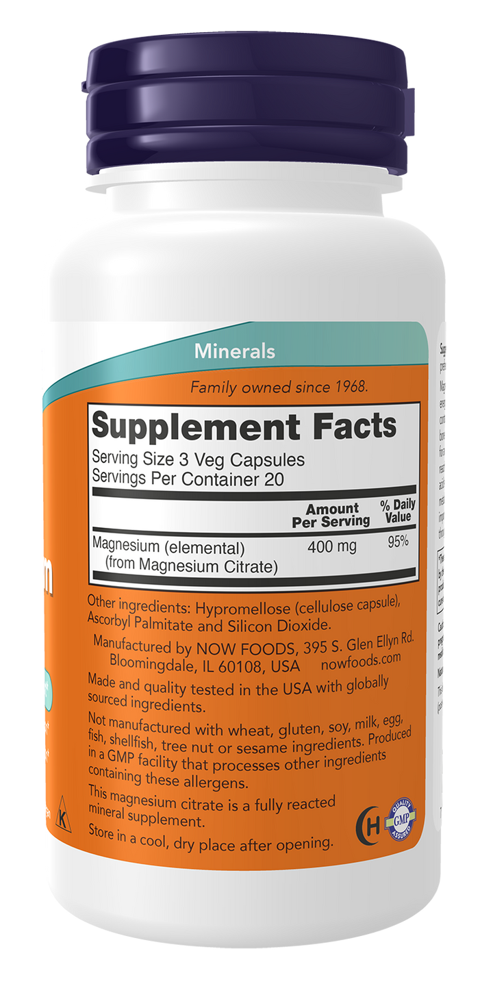 Now Magnesium Citrate 400 mg - 60 Veg Capsules | ناو كبسولات المغنزيوم سترات 400 مغ - 60 كبسولة
