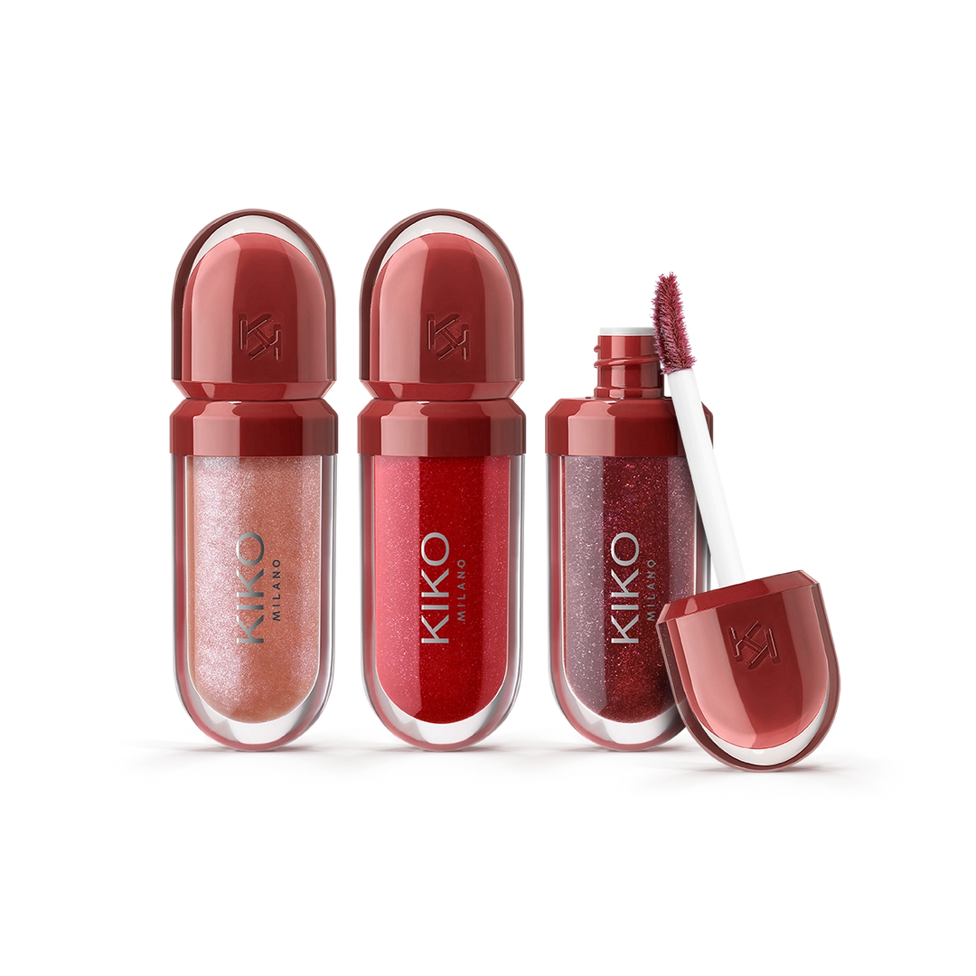 KIKO Flirt Alert Mini Kisses Maxi Shine Kit 3D Hydra Lip Gloss - 3 × 3.5ml |كيت كيكو ميني غلوس للشفاه  – 3 × 3.5 مل