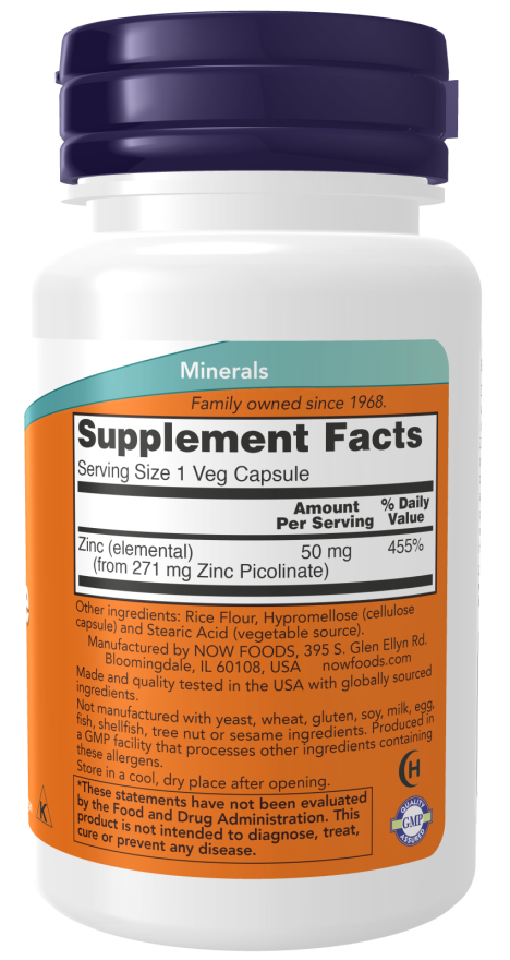 now Zinc Picolinate 50 mg - 60 Veg Capsules | ناو مكمل بيكولينات الزنك 50 مغ - 60 كبسولة