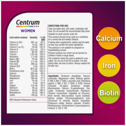 Centrum Women A To Zinc 100 Tablets | سنتروم مكمل غذائي للنساء ايه تو زنك - 100 مضغوطة