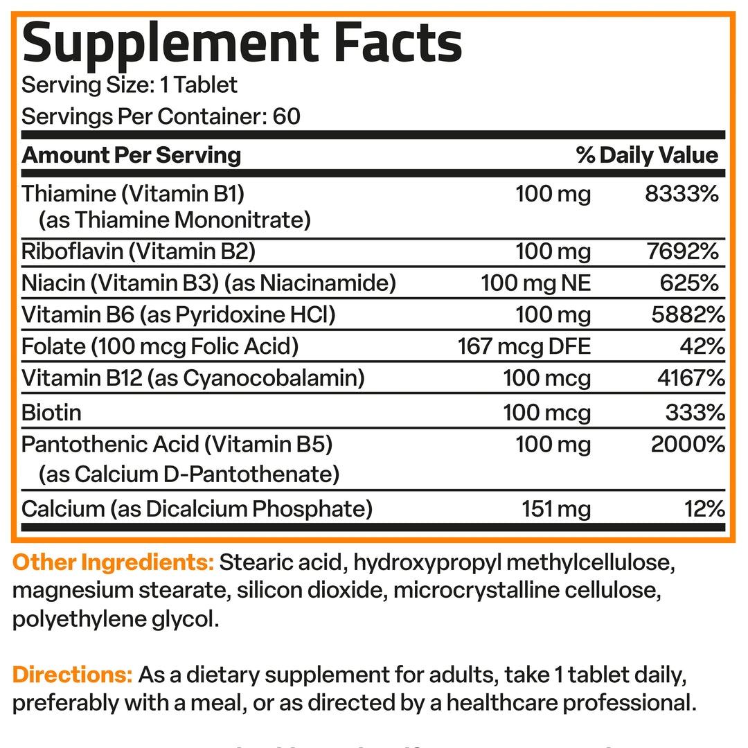 Bronson Super B Vitamin B Complex Sustained Release - 60 Tablets | برونسون مكمل غذائي متعدد الفيتامينات - 60 قرص