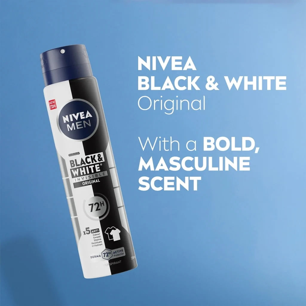 NIVEA Black & White Invisible Original 72H - 200ml | نيفيا بلاك & وايت إنفزيبل أوريجينال مضاد للتعرّق 72 ساعة – 200 مل